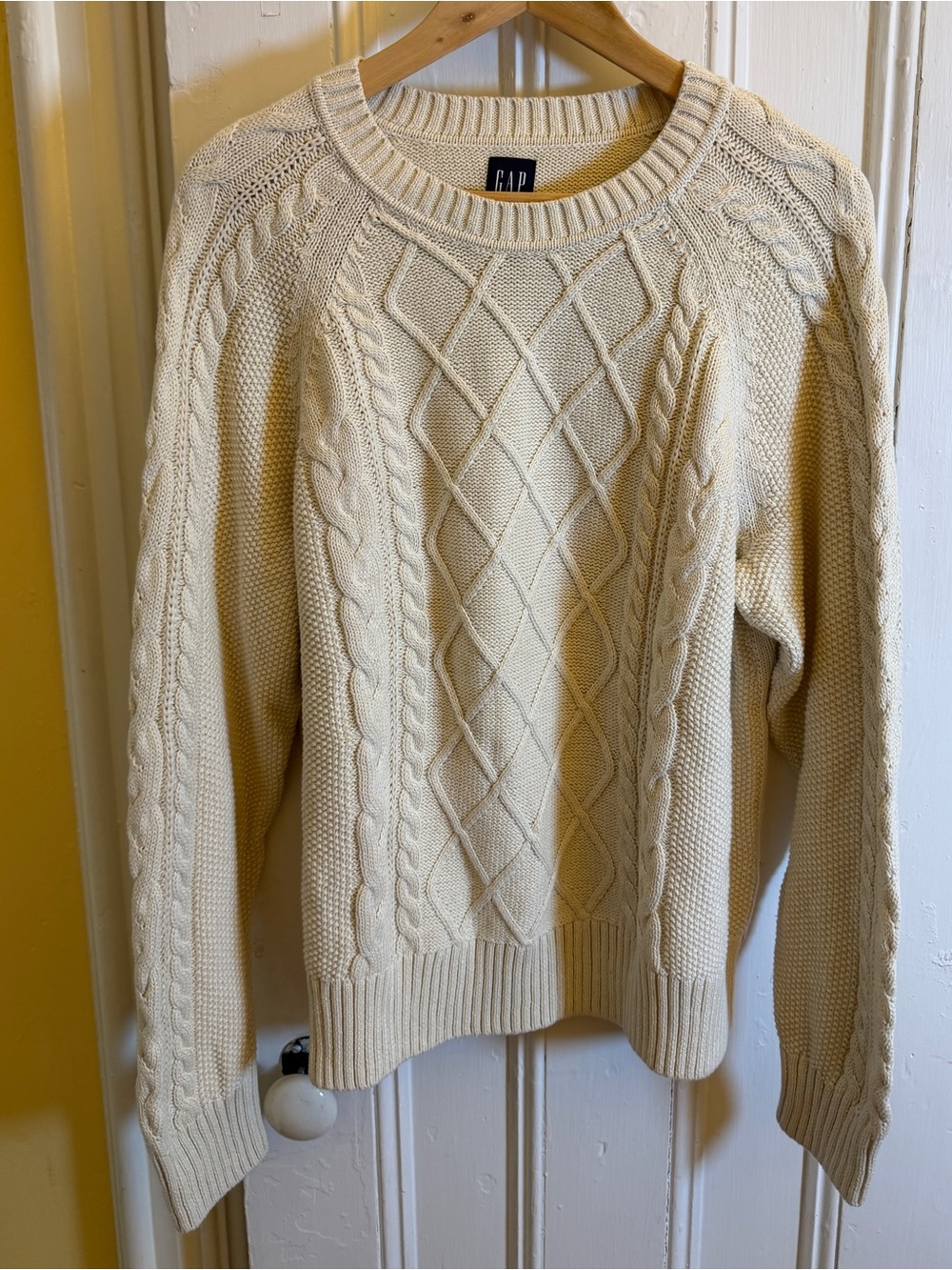 Gap Men’s XXL Fisherman Cable Knit Sweater Cream Ivory 100% Cotton NWT